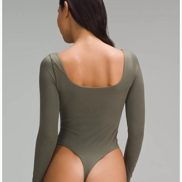 Lululemon Wundermost Ultra-Soft Nulu Square-Neck Long-Sleeve Bodysuit size Large - Picture 2 of 6